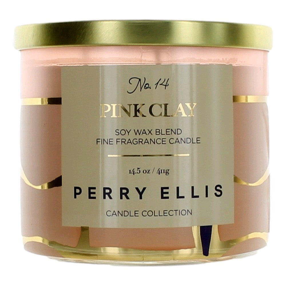Jar of Perry Ellis 14.5 oz Soy Wax Blend 3 Wick Candle - Pink Clay